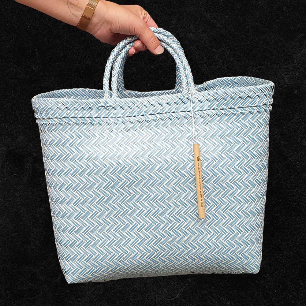 Recycled Plastic Woven Beach/Tote Bag: Pink / Large