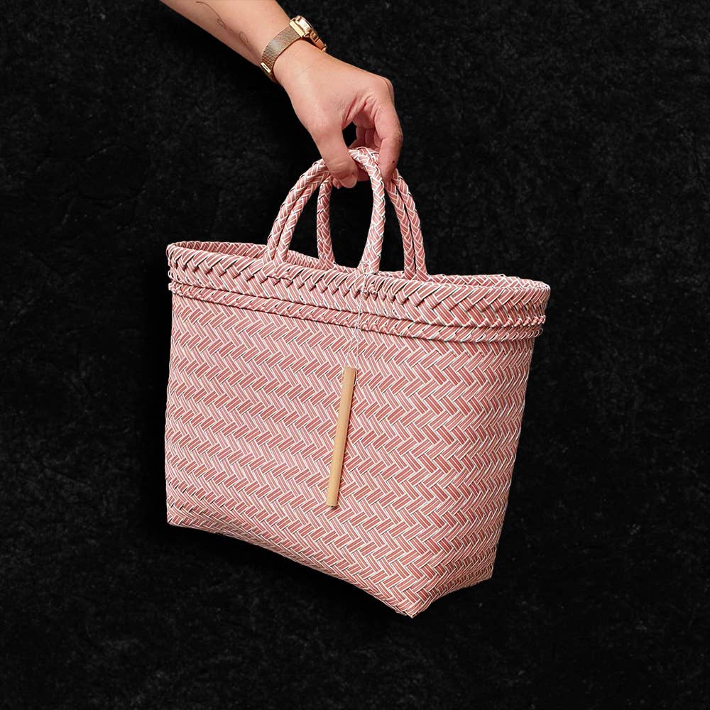 Recycled Plastic Woven Beach/Tote Bag: Maroon / Large