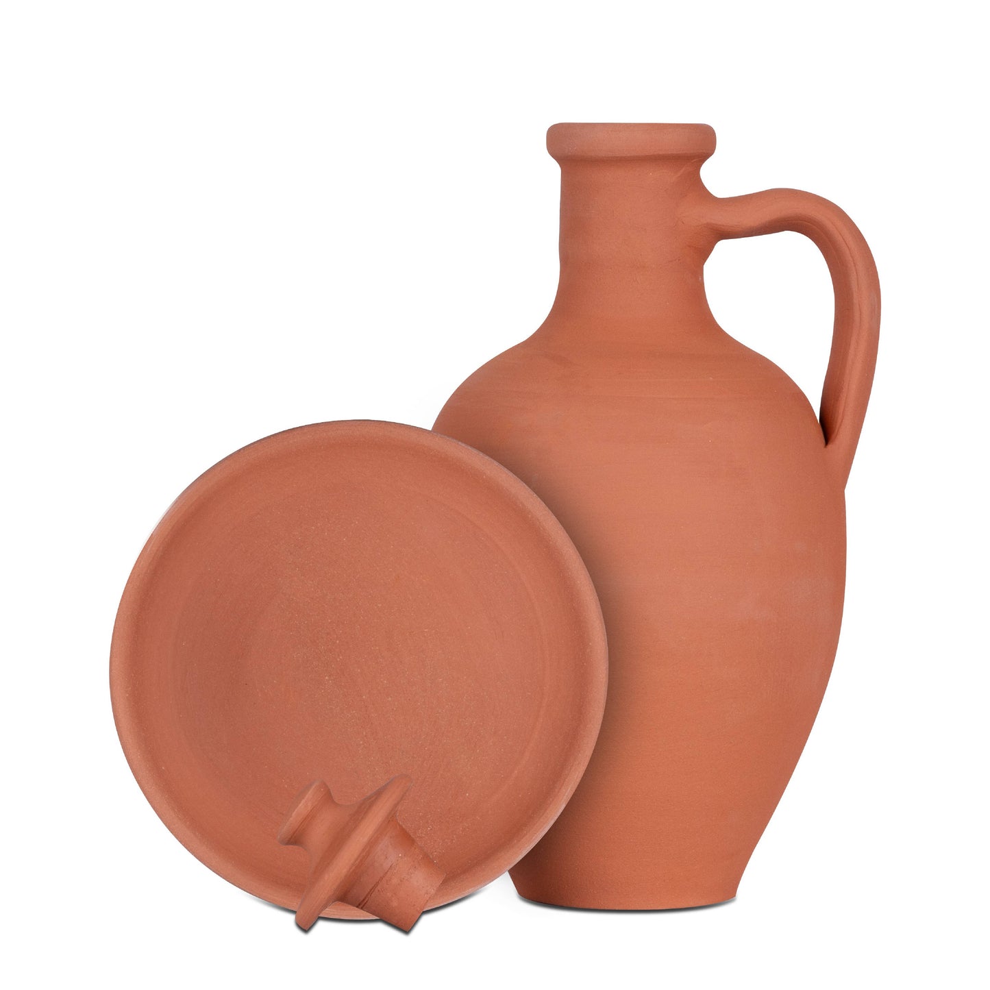 Anadolu Natural Clay Pitcher with Lid and Plate, Large-3 Pcs