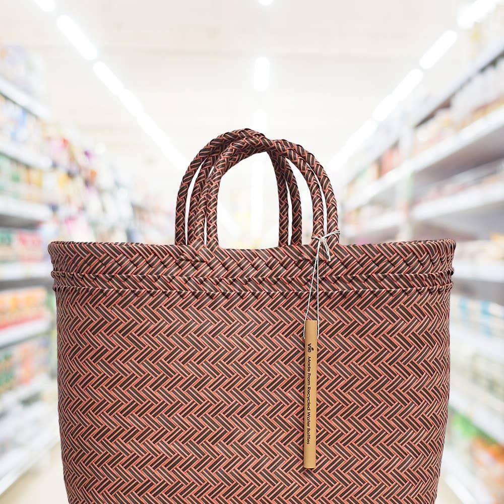 Recycled Plastic Woven Beach/Tote Bag: Maroon / Large