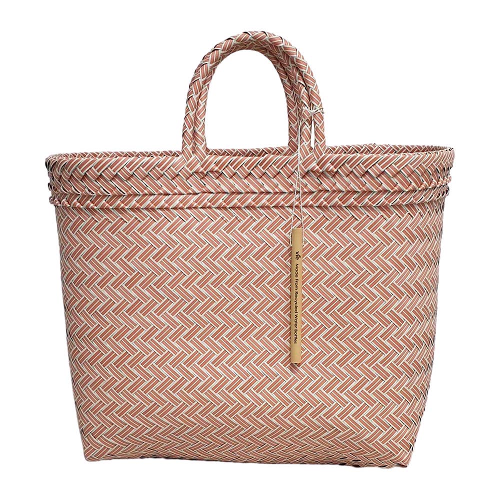 Recycled Plastic Woven Beach/Tote Bag: Maroon / Large