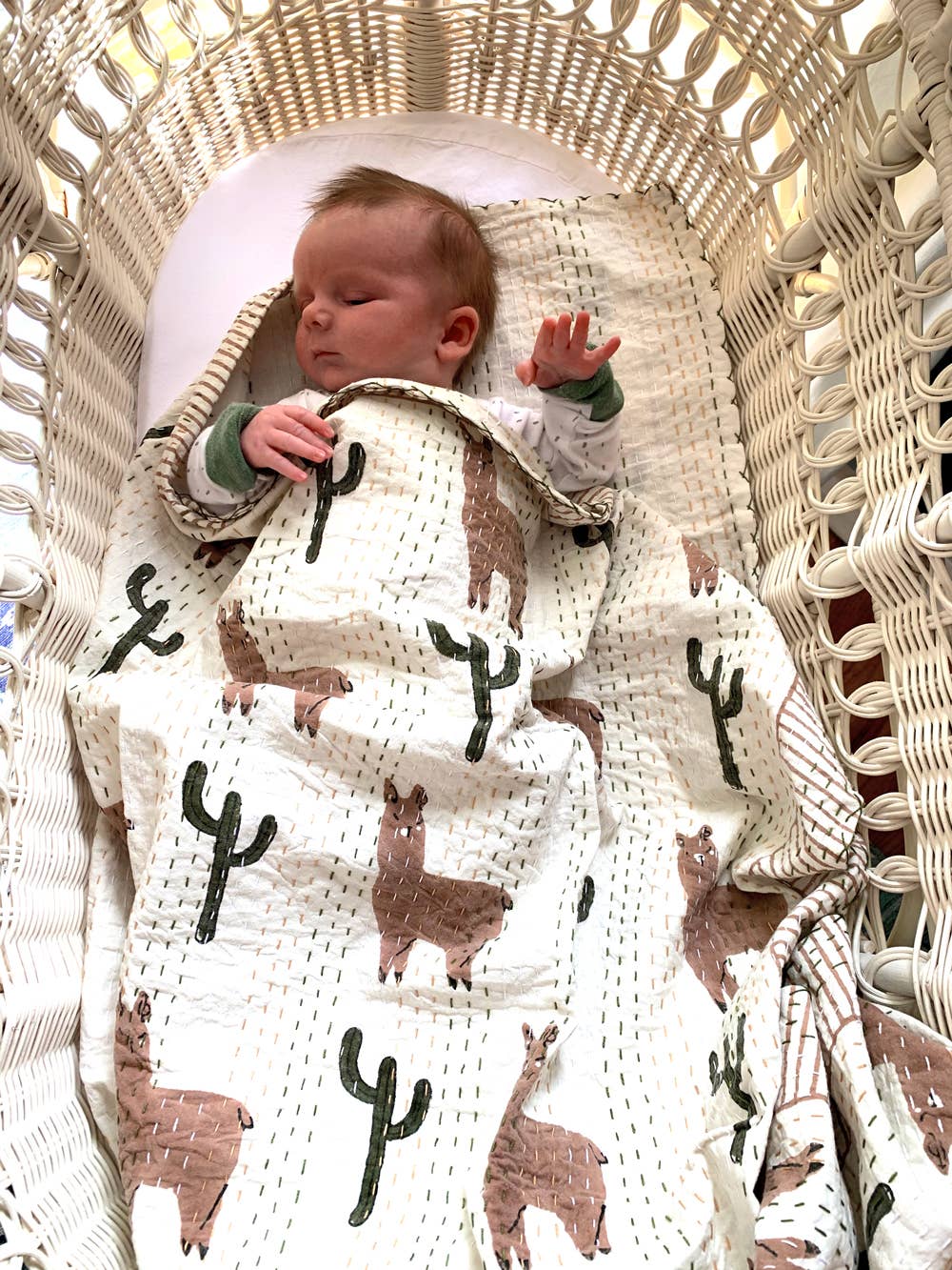 Block Printed Kantha Blanket - Llama Print: Baby