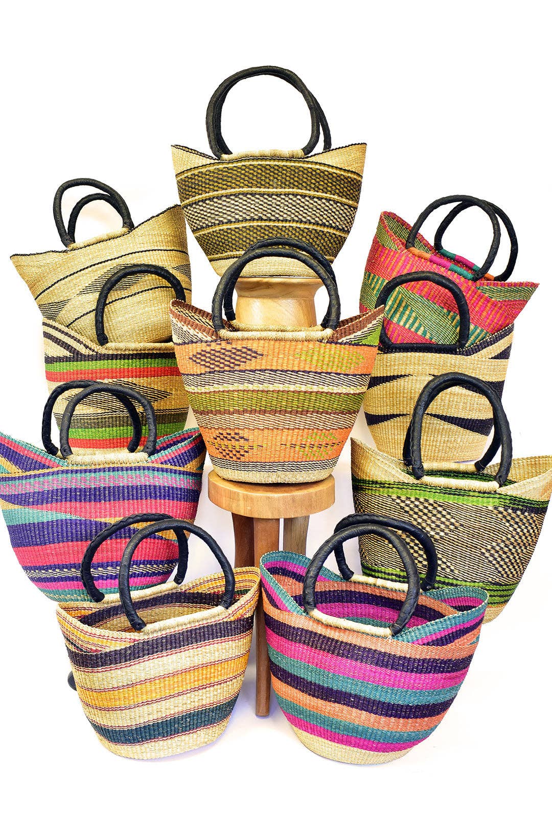 Assorted Ghanaian Wing Shopper with Leather Handles