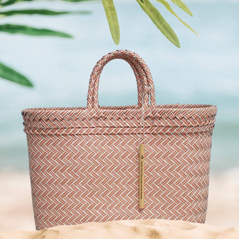 Recycled Plastic Woven Beach/Tote Bag: Maroon / Large