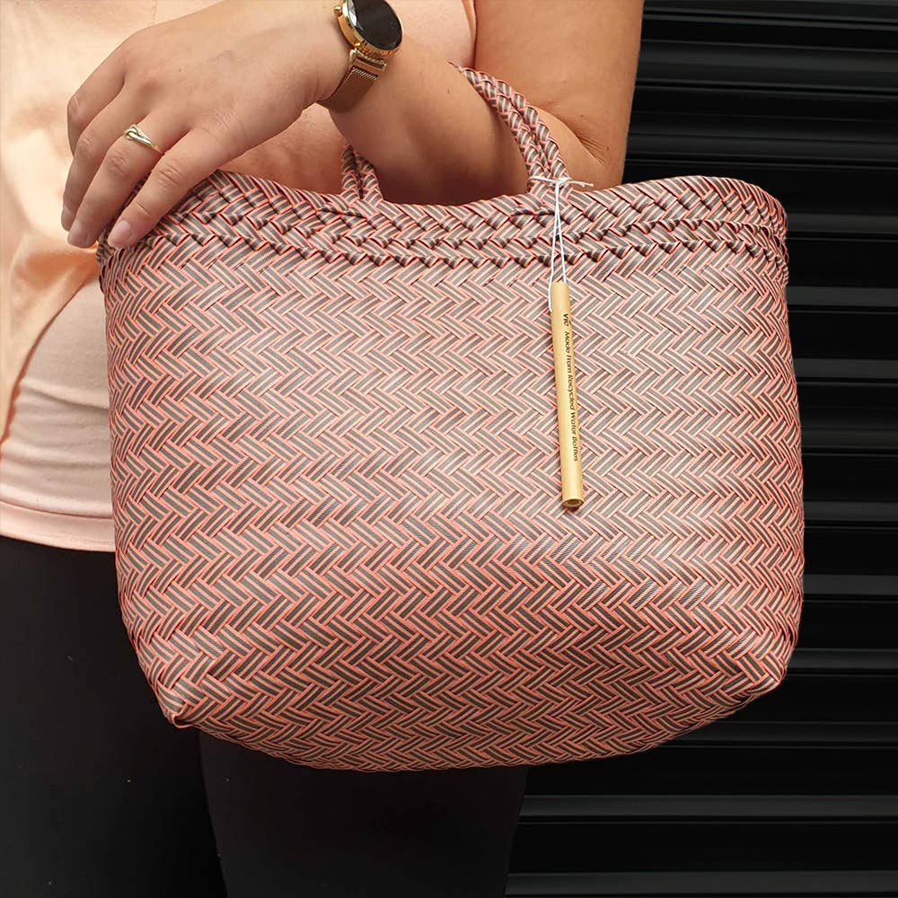 Recycled Plastic Woven Beach/Tote Bag: Pink / Large