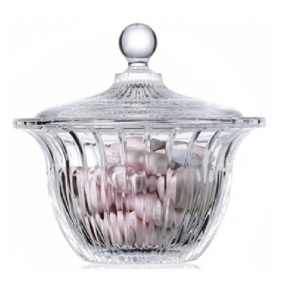 Decorative Glass Candy Dish with Lid, Crystal Cut Glass Bowl