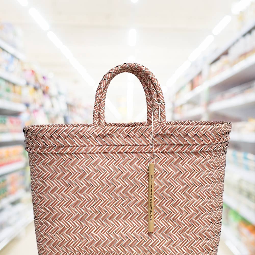 Recycled Plastic Woven Beach/Tote Bag: Pink / Large