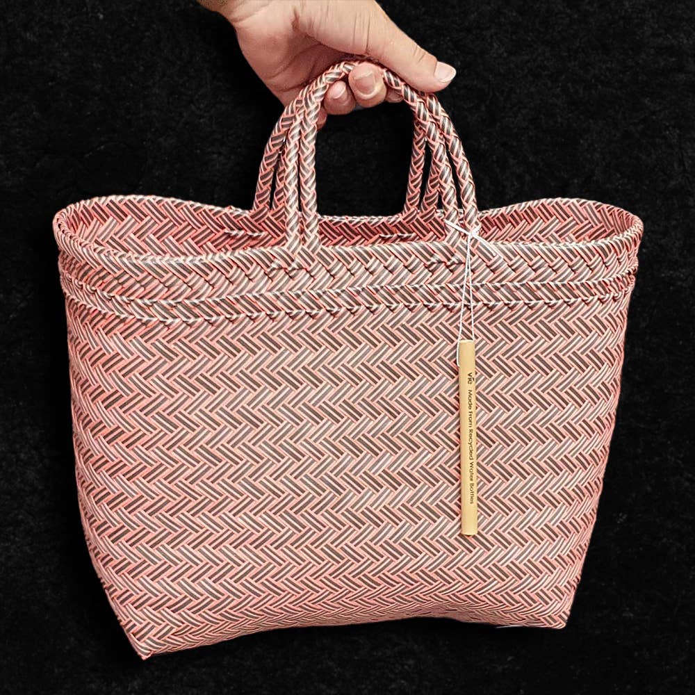 Recycled Plastic Woven Beach/Tote Bag: Maroon / Large