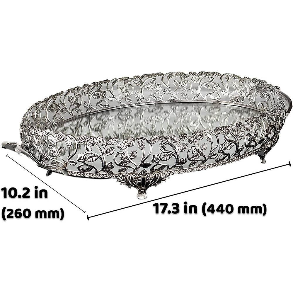 Fancy Handmade Filigree Mirrored Tray for vanity or serving tray