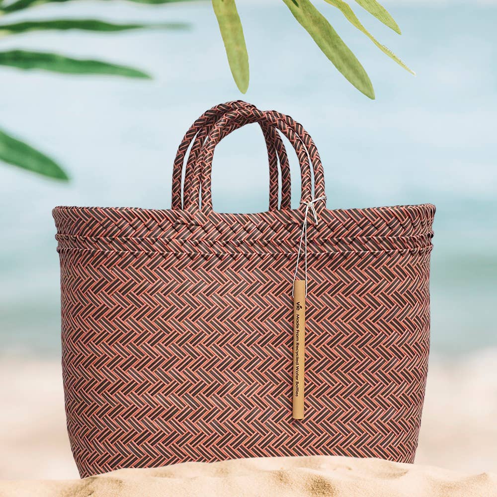Recycled Plastic Woven Beach/Tote Bag: Pink / Large