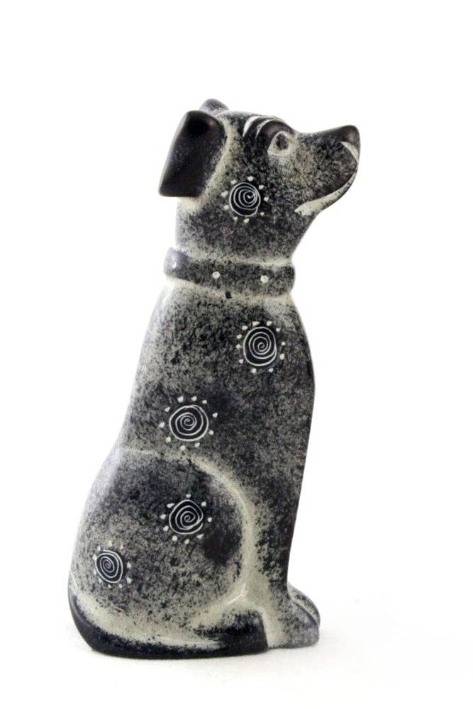 Gray Soapstone Happy Dog Sculpture