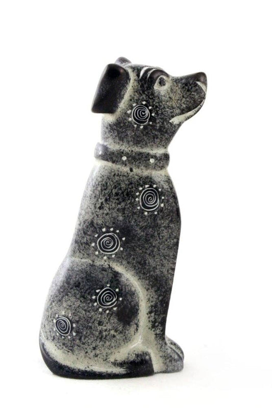 Gray Soapstone Happy Dog Sculpture