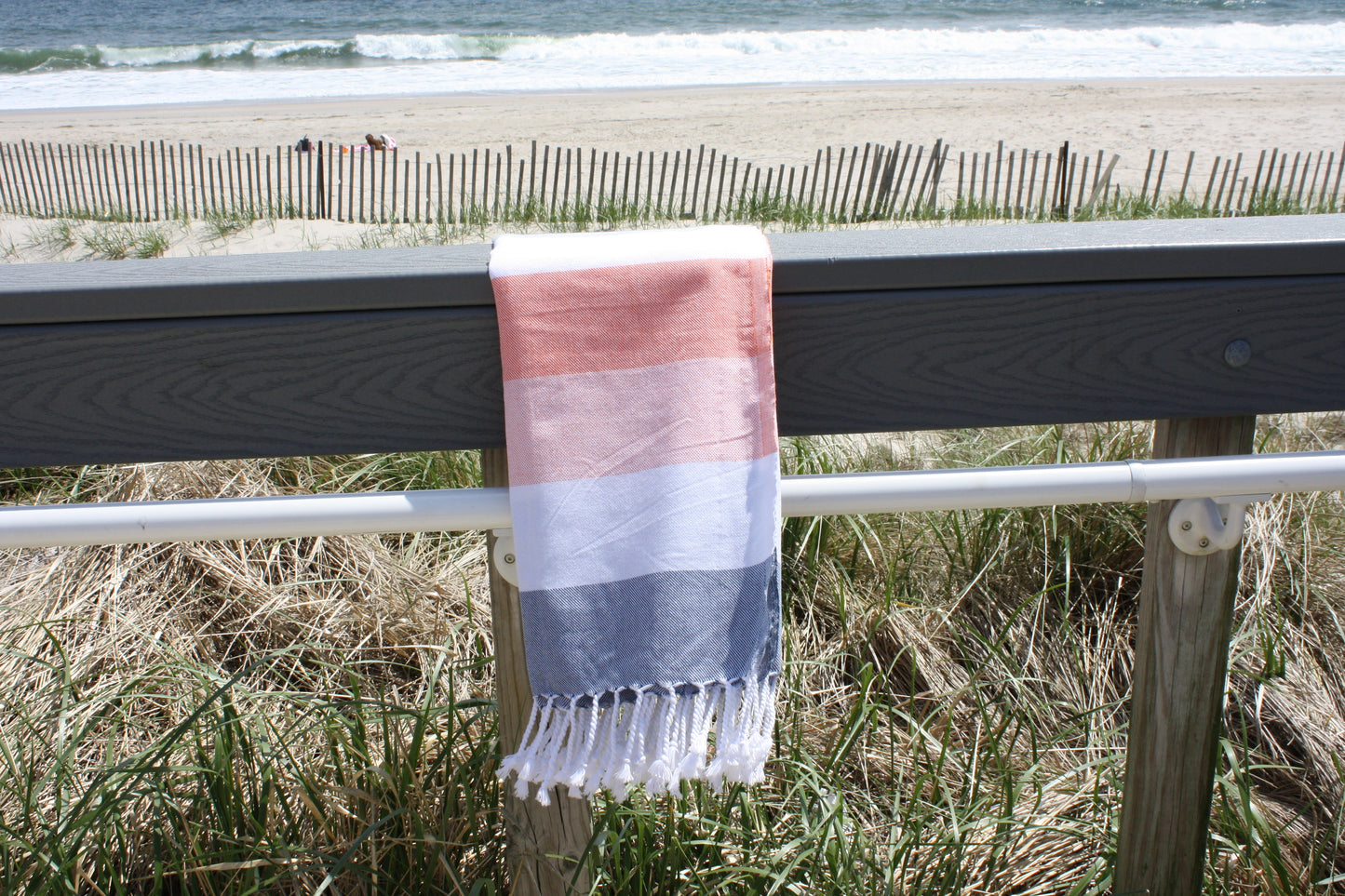 Organic Cotton Turkish Towel Apricot and Blue Stripe