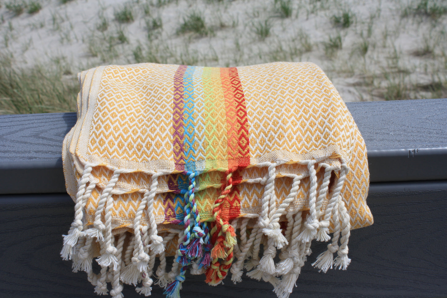 Organic Cotton Turkish Towel yellow rainbow