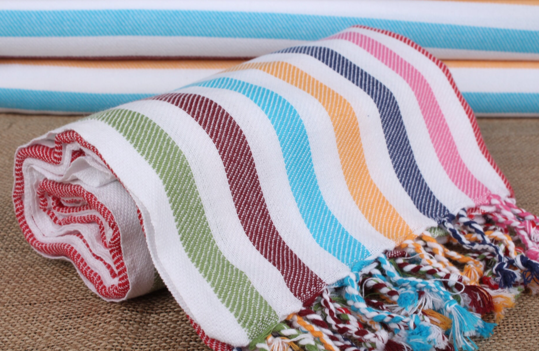 Organic Cotton Turkish Towel Rainbow Braids