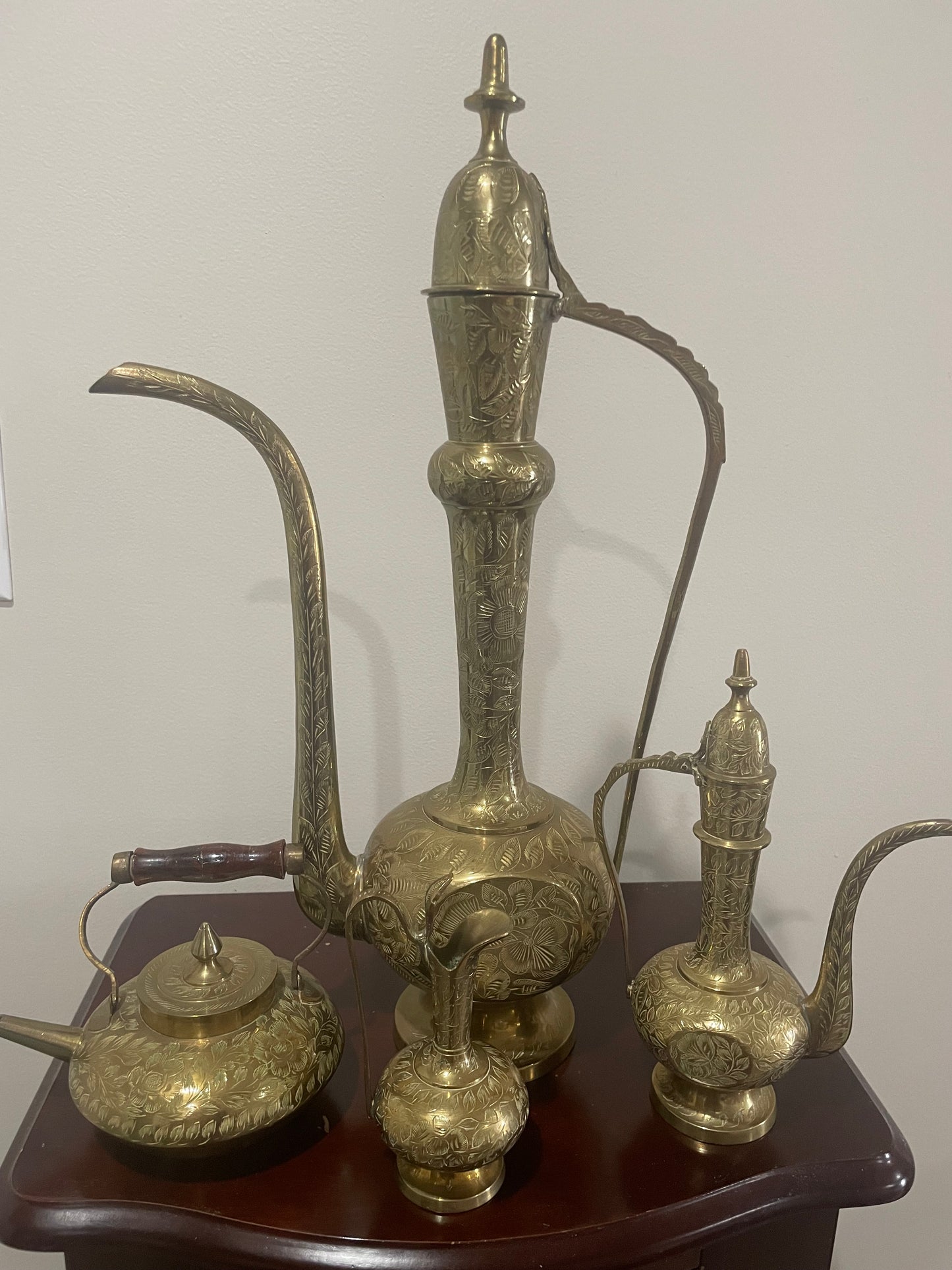 4 Piece Vintage Brass Turkish Tea Pots