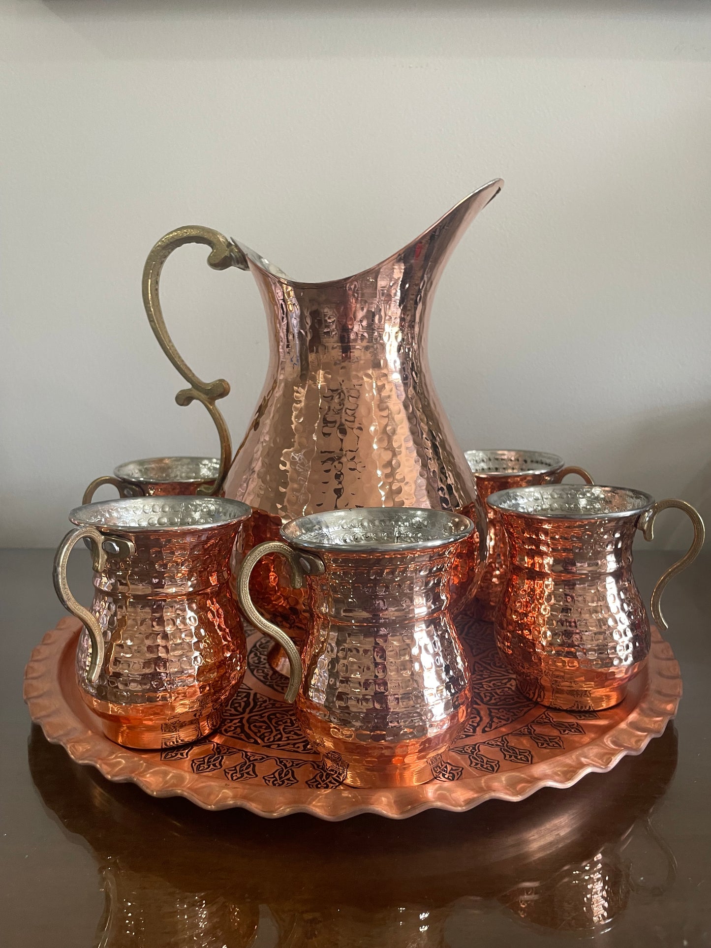 Handmade Hammered Copper Carafe Set for 6