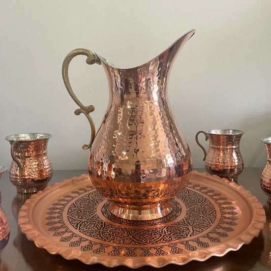 Handmade Hammered Copper Carafe Set for 6