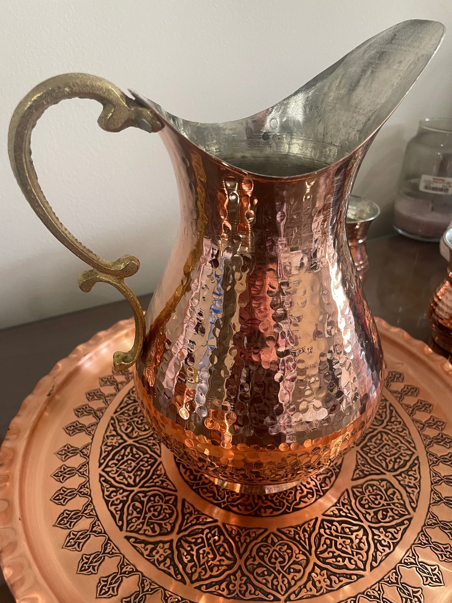 Handmade Hammered Copper Carafe Set for 6