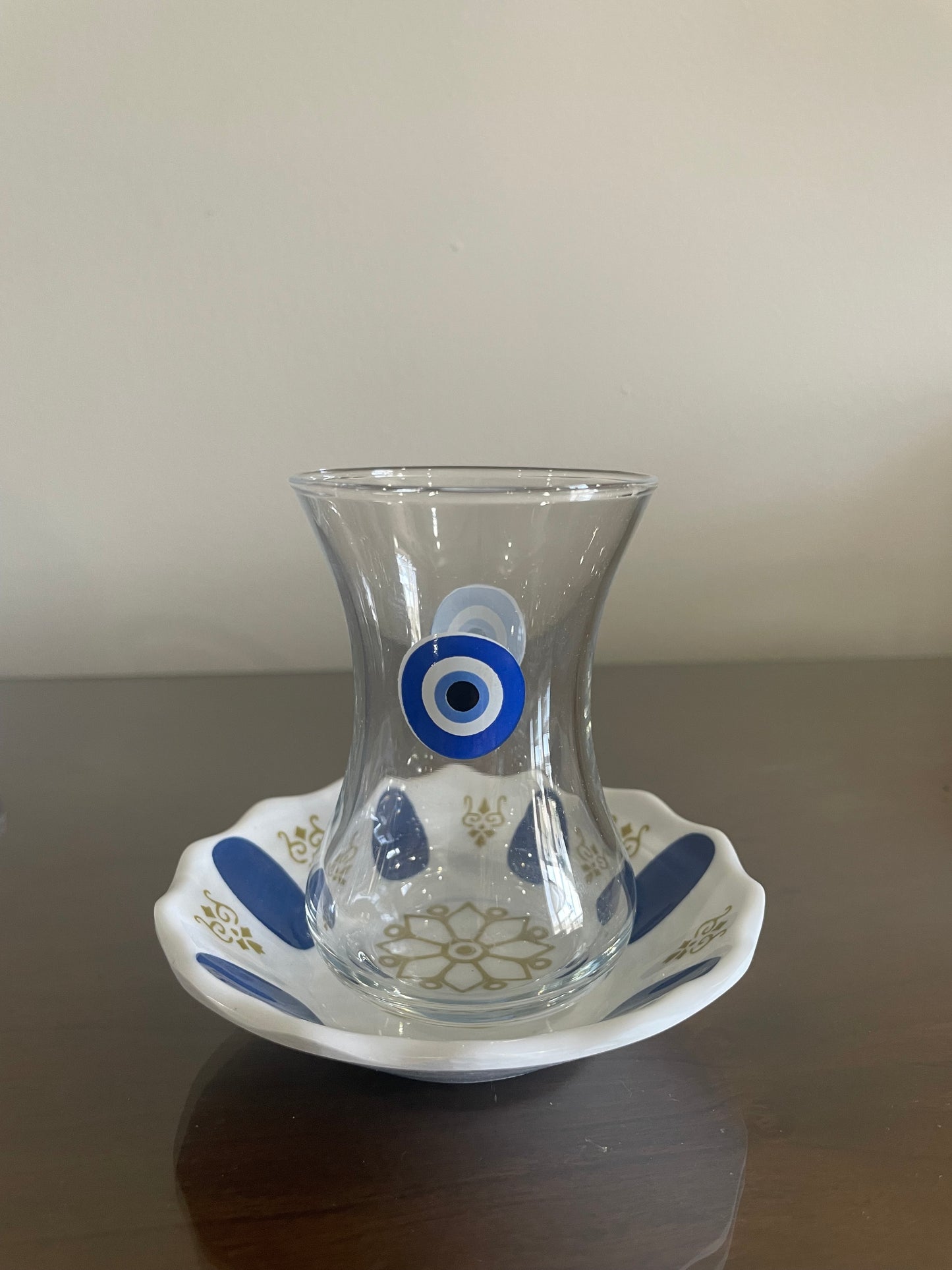 Turkish Teacups with Evil Eye Design with Saucers- Set of Six