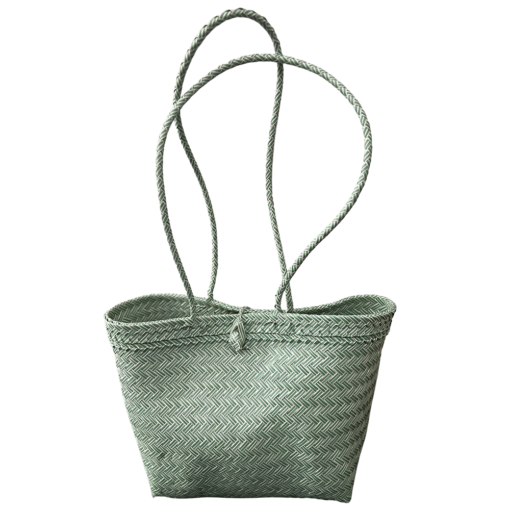 Recycled Plastic Woven Beach/Tote Long Strapped Bag: Pink