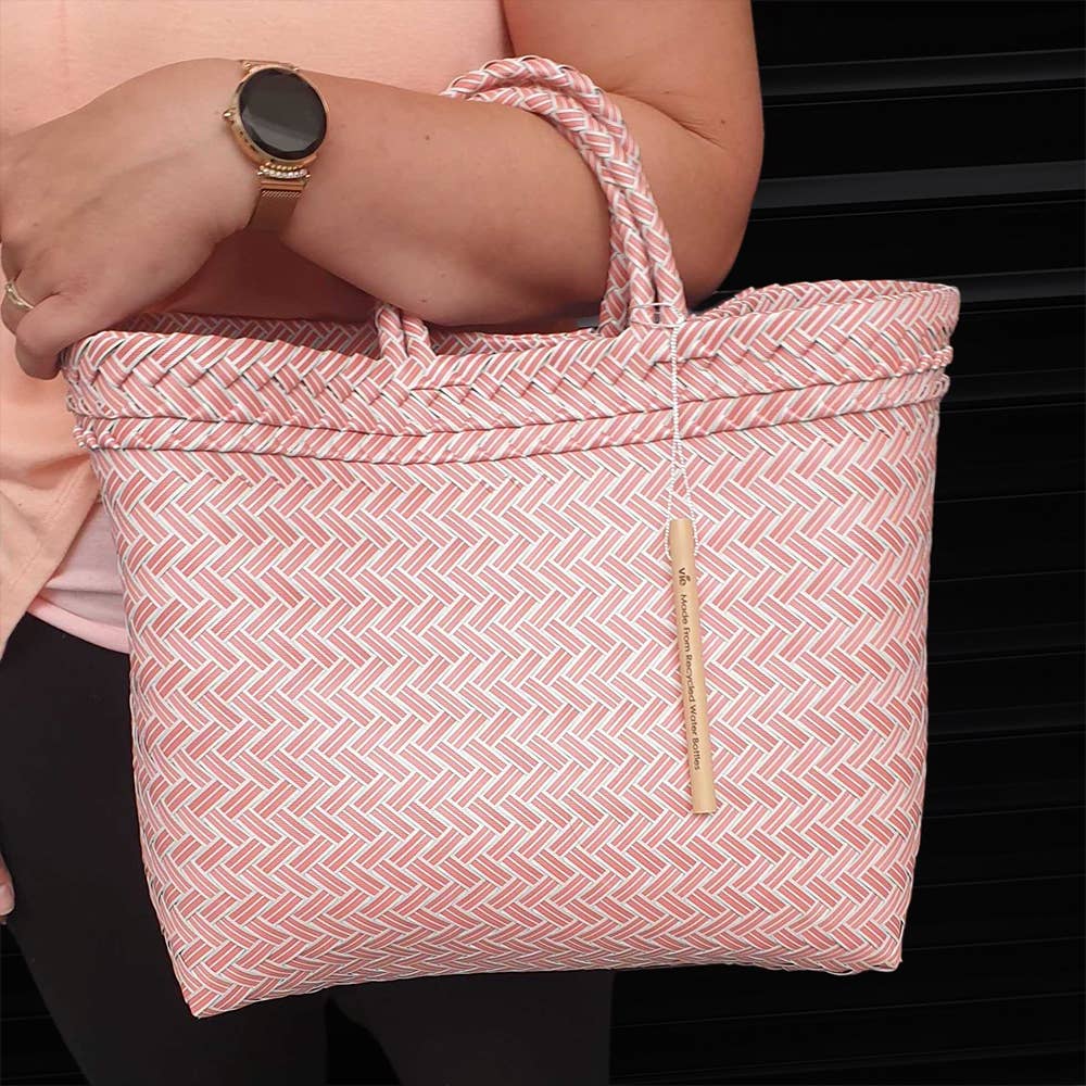 Recycled Plastic Woven Beach/Tote Bag: Maroon / Large