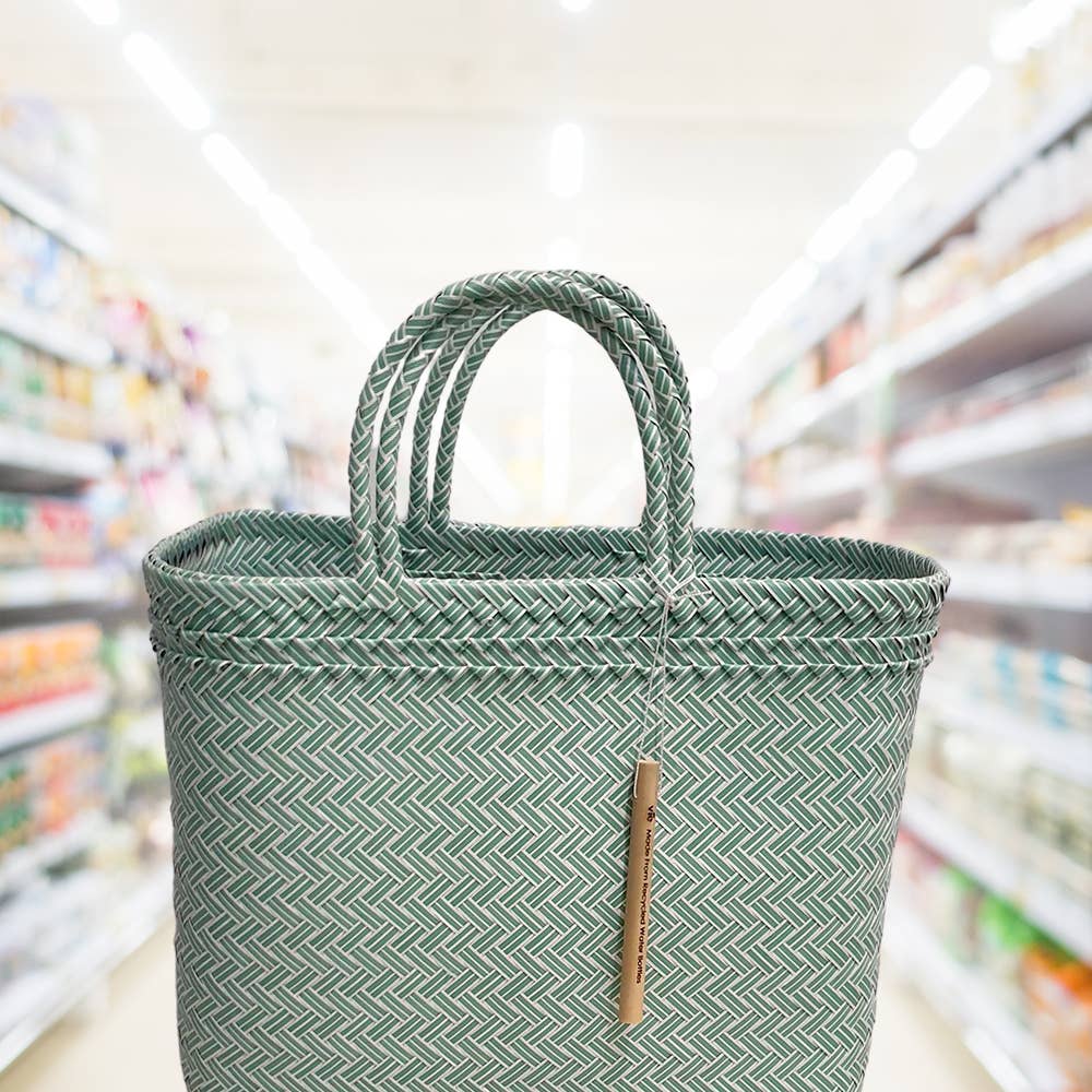 Recycled Plastic Woven Beach/Tote Bag: Pink / Large