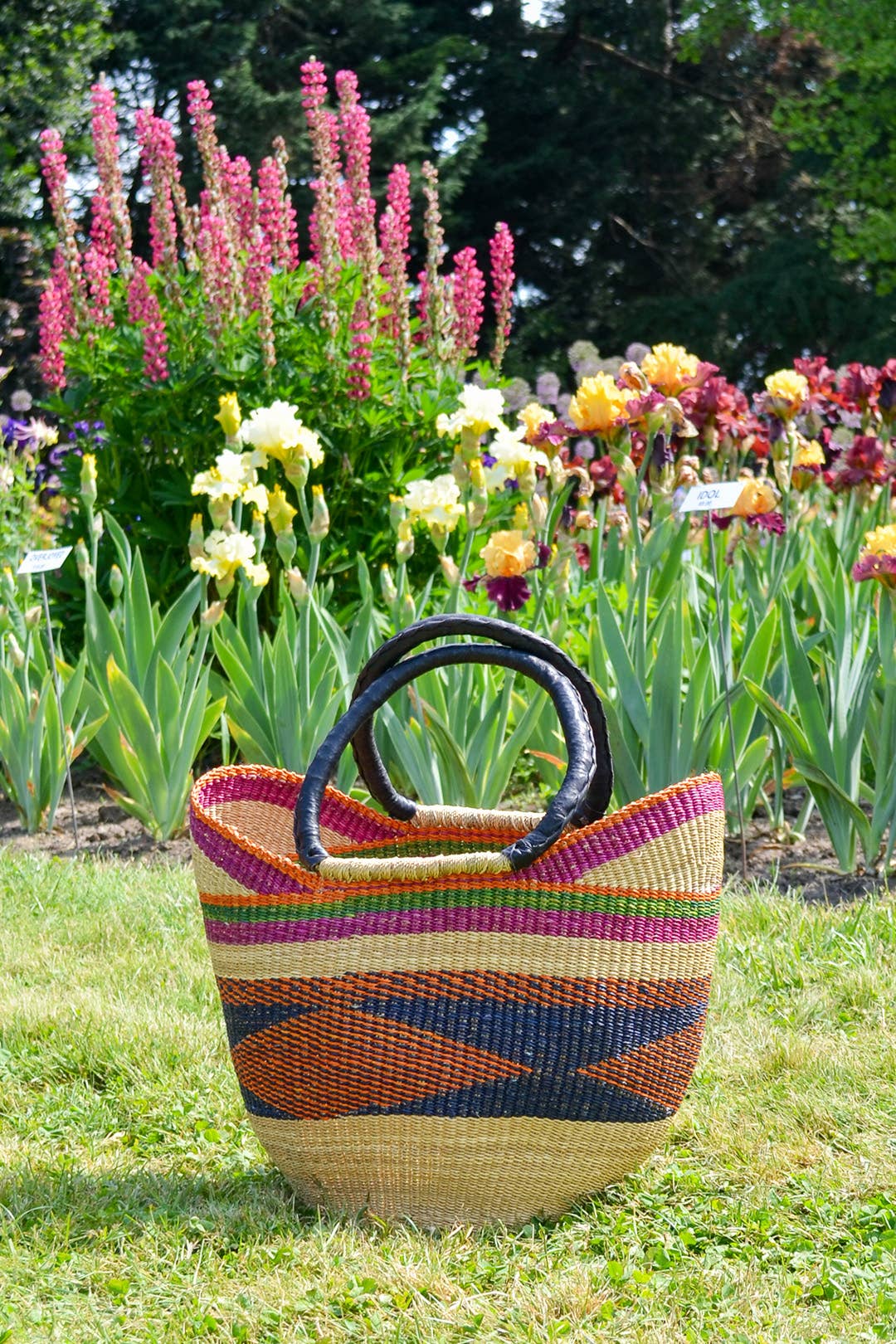 Assorted Ghanaian Wing Shopper with Leather Handles