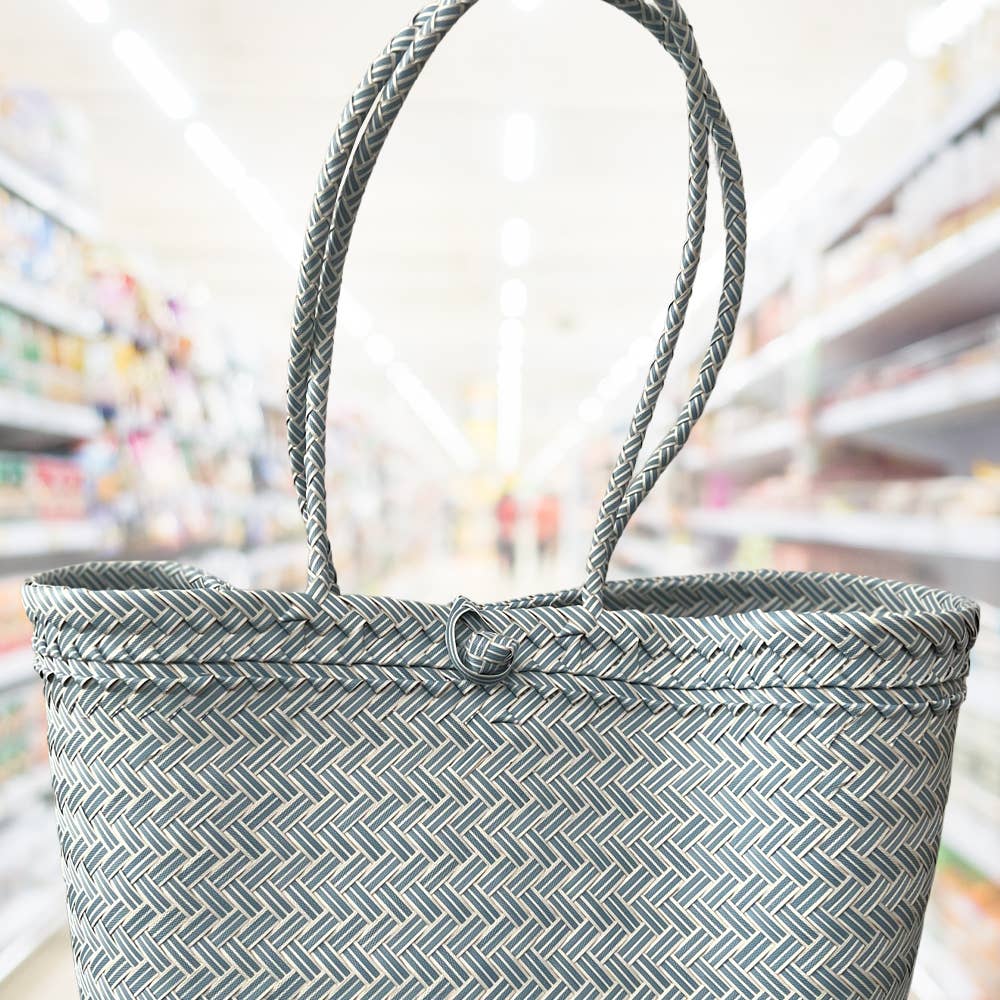 Recycled Plastic Woven Beach/Tote Long Strapped Bag: Pink