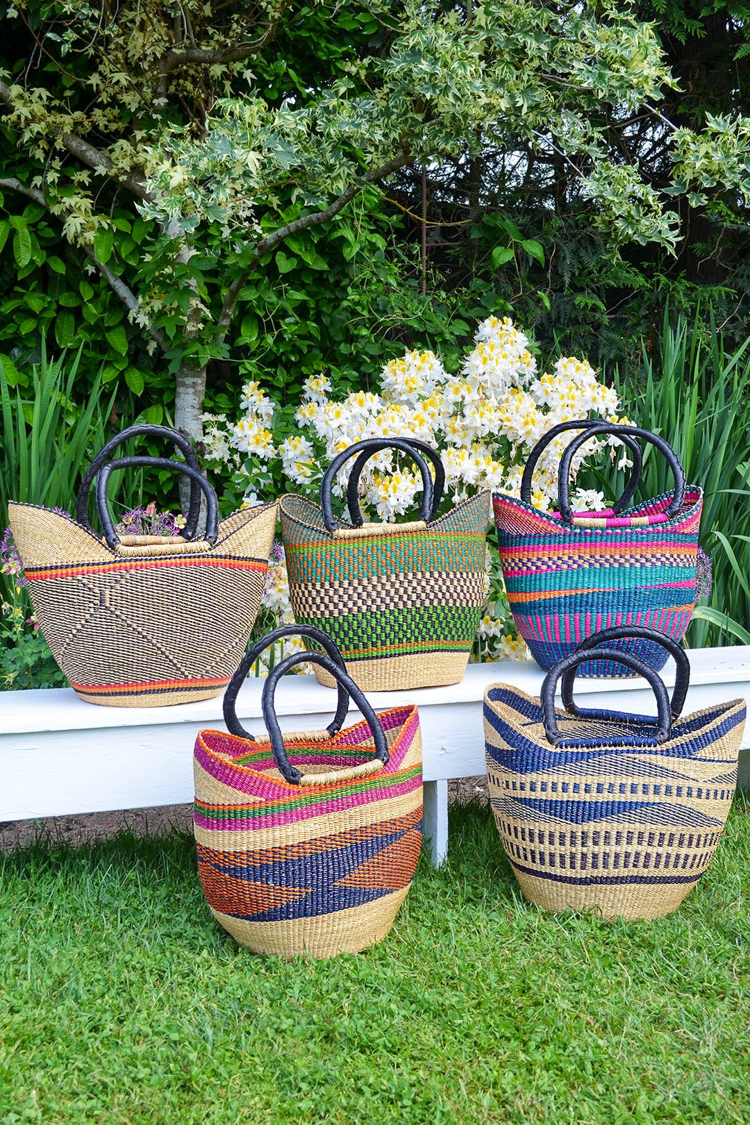 Assorted Ghanaian Wing Shopper with Leather Handles