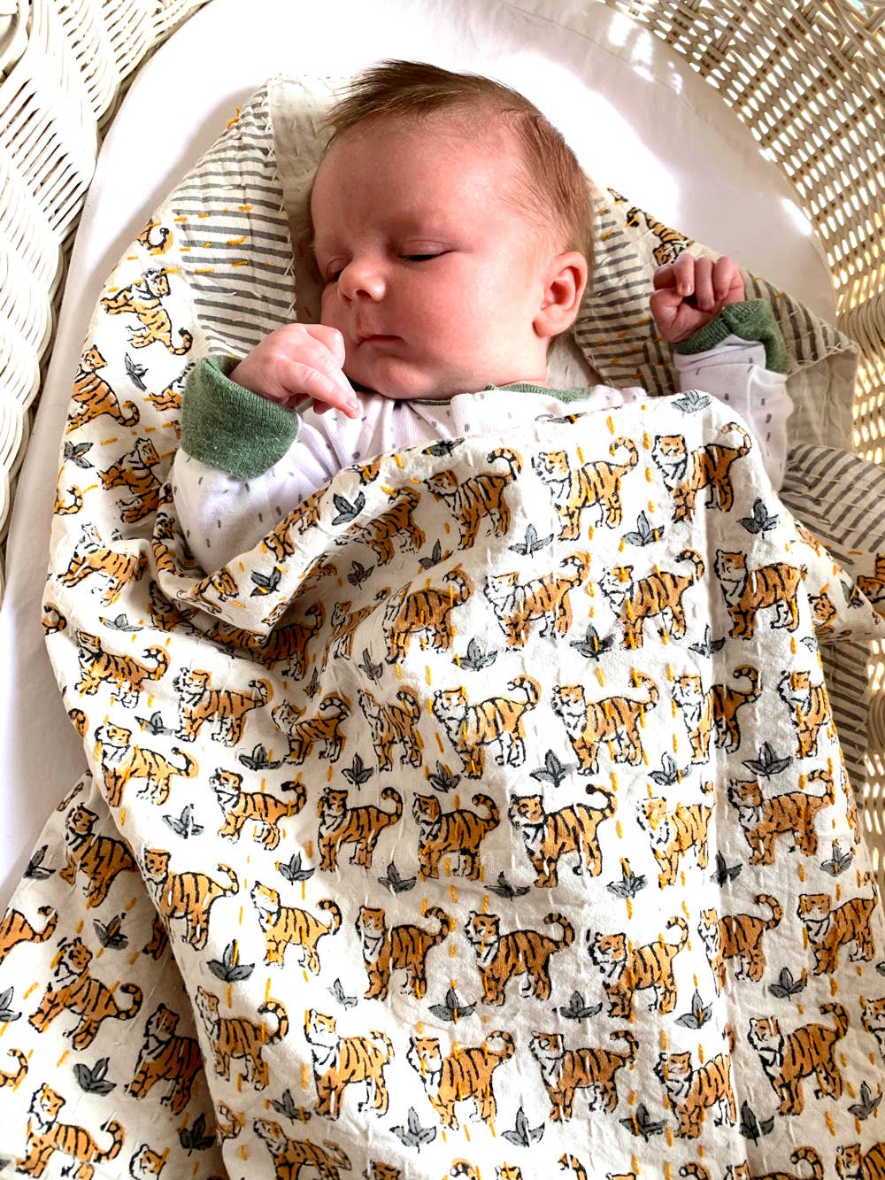 Block Printed Kantha Blanket - Tiger Print: Baby