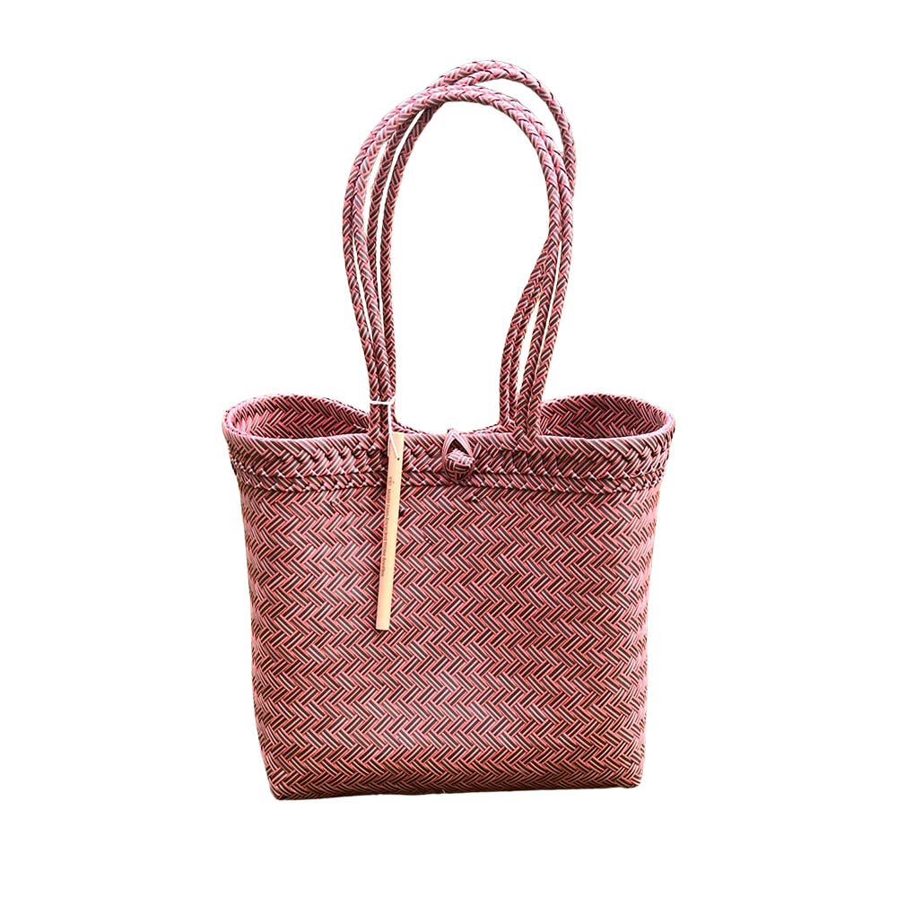 Recycled Plastic Woven Beach/Tote Long Strapped Bag: Pink