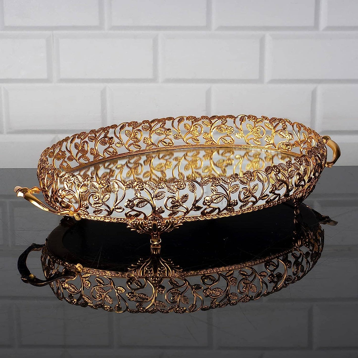 Fancy Handmade Filigree Mirrored Tray for vanity or serving tray