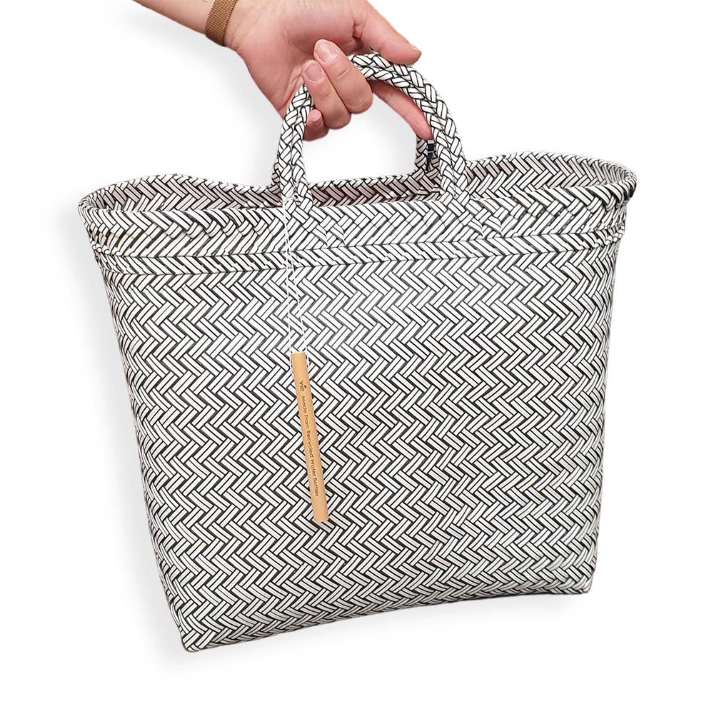 Recycled Plastic Woven Beach/Tote Bag: Pink / Large