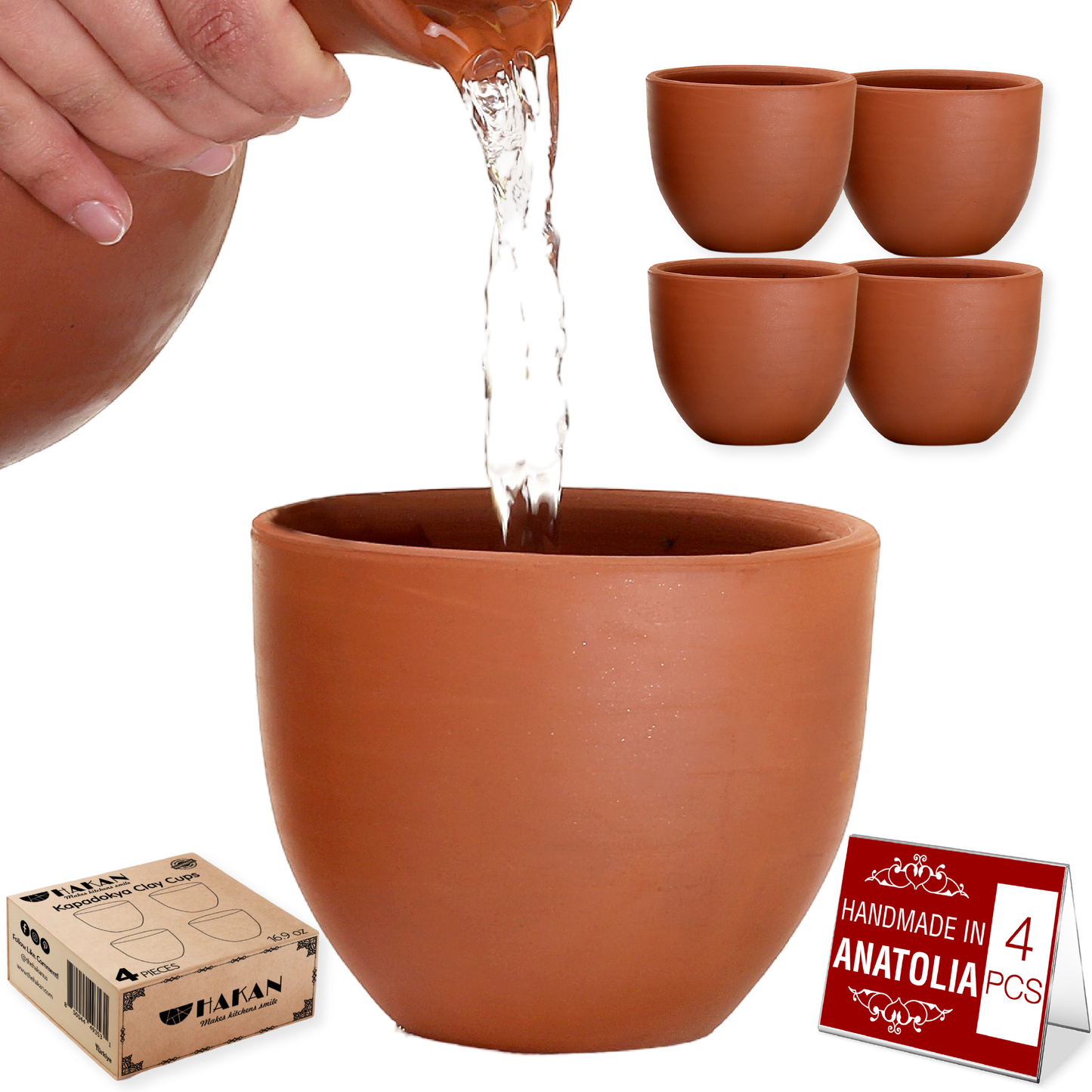 Kapadokya Handmade Pottery Mug Set, 4 Pcs, 16.9 Oz