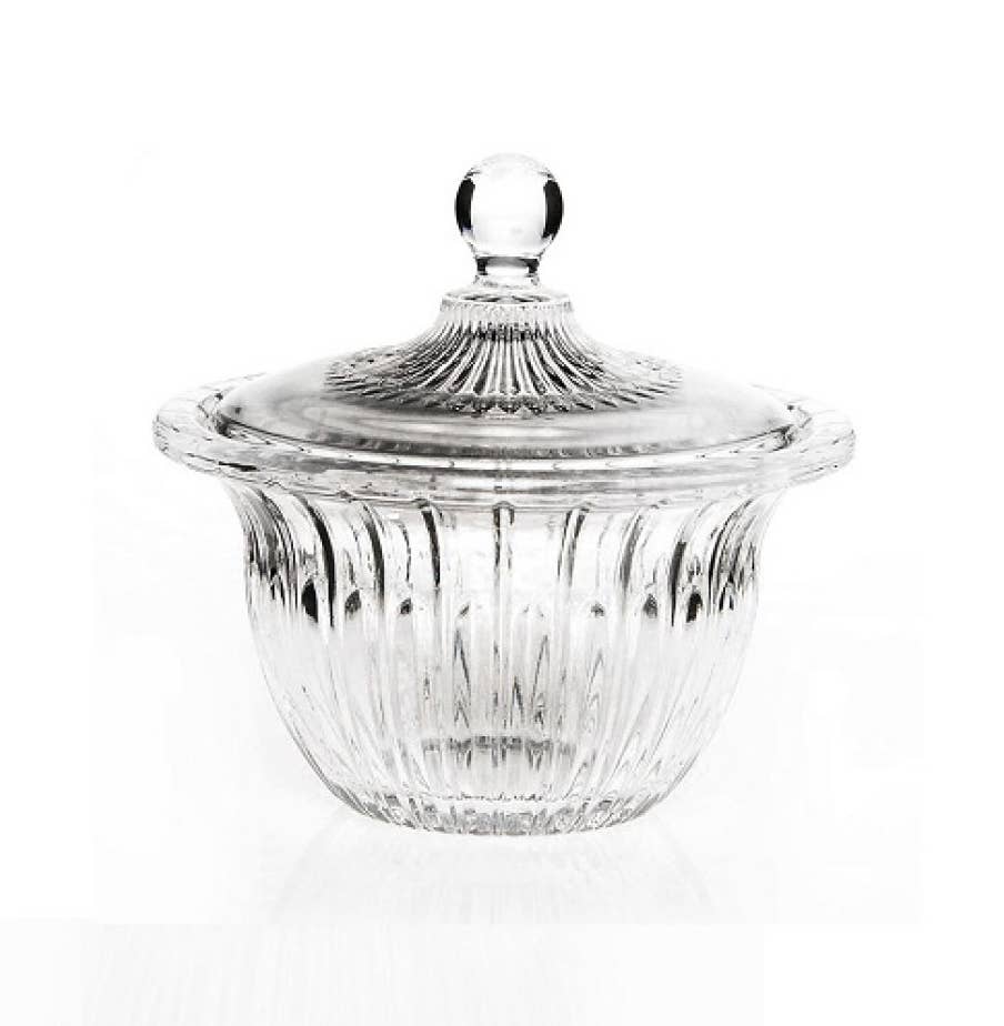 Decorative Glass Candy Dish with Lid, Crystal Cut Glass Bowl