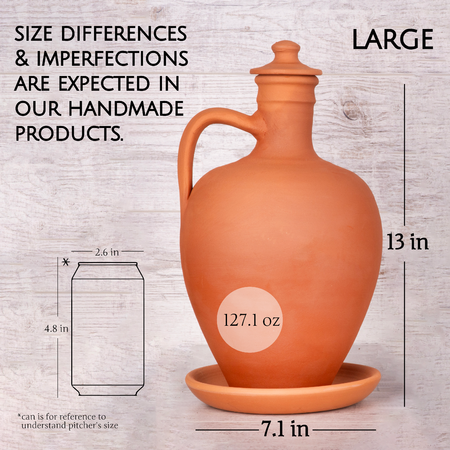 Anadolu Natural Clay Pitcher with Lid and Plate, Large-3 Pcs