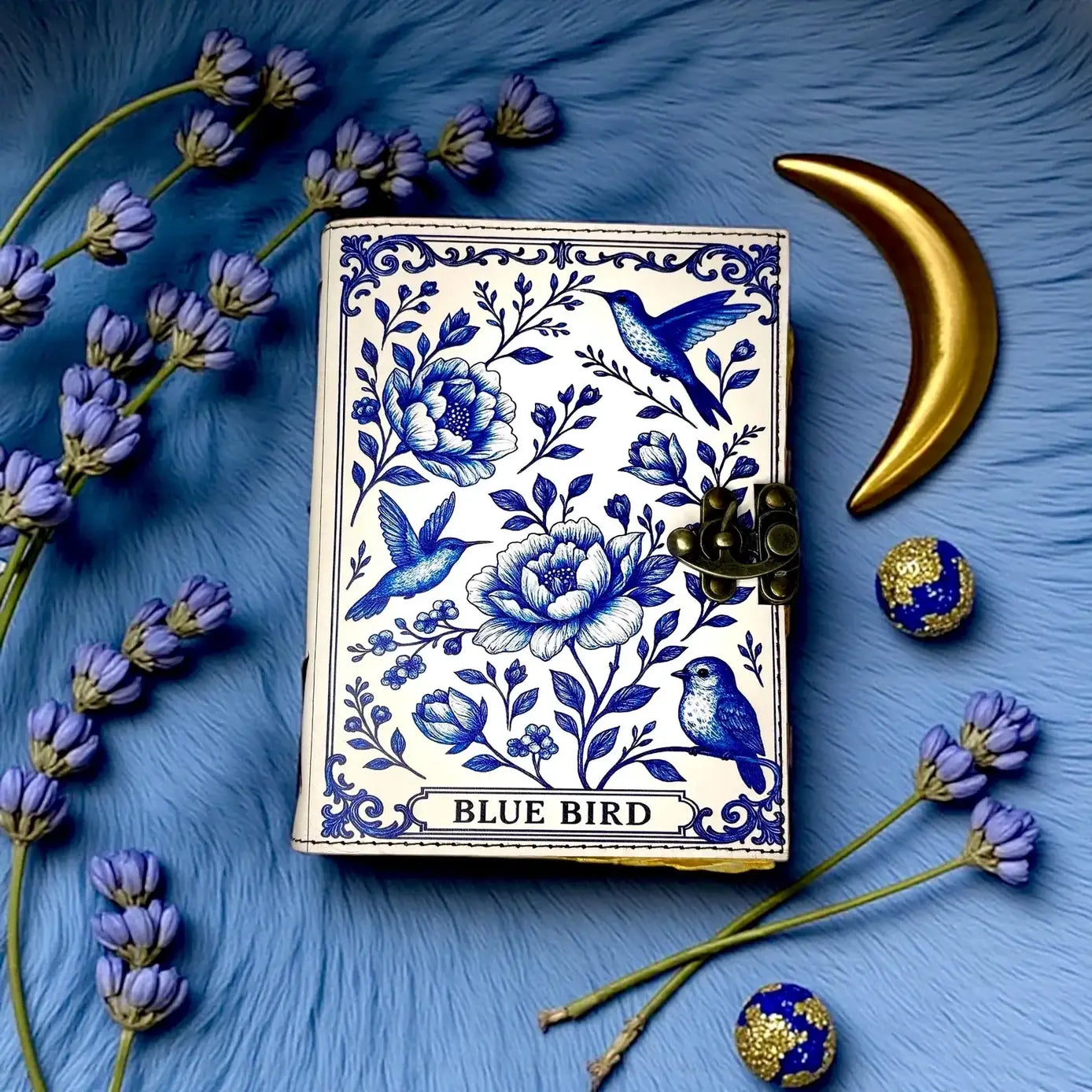 Leather Journal Blue Bird Print