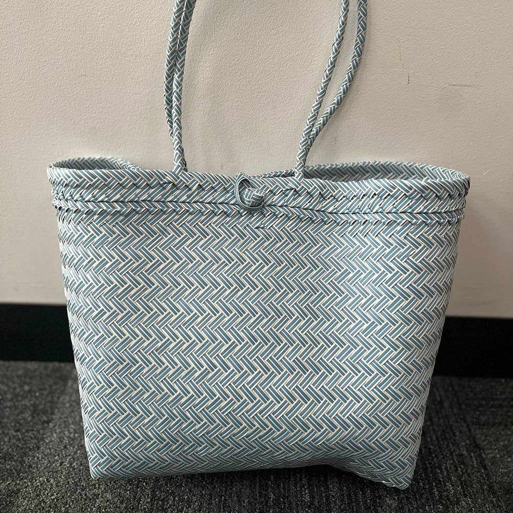 Recycled Plastic Woven Beach/Tote Long Strapped Bag: Pink