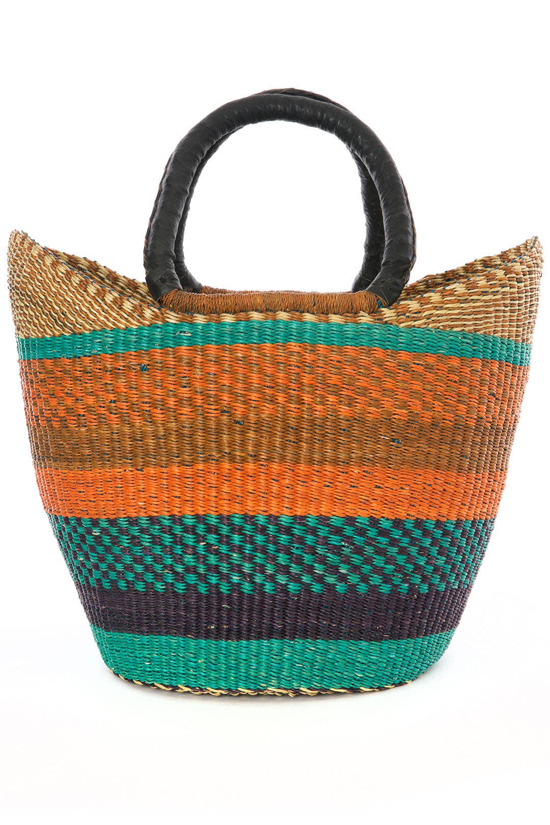 Assorted Ghanaian Wing Shopper with Leather Handles