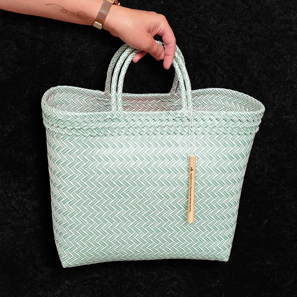 Recycled Plastic Woven Beach/Tote Bag: Pink / Large