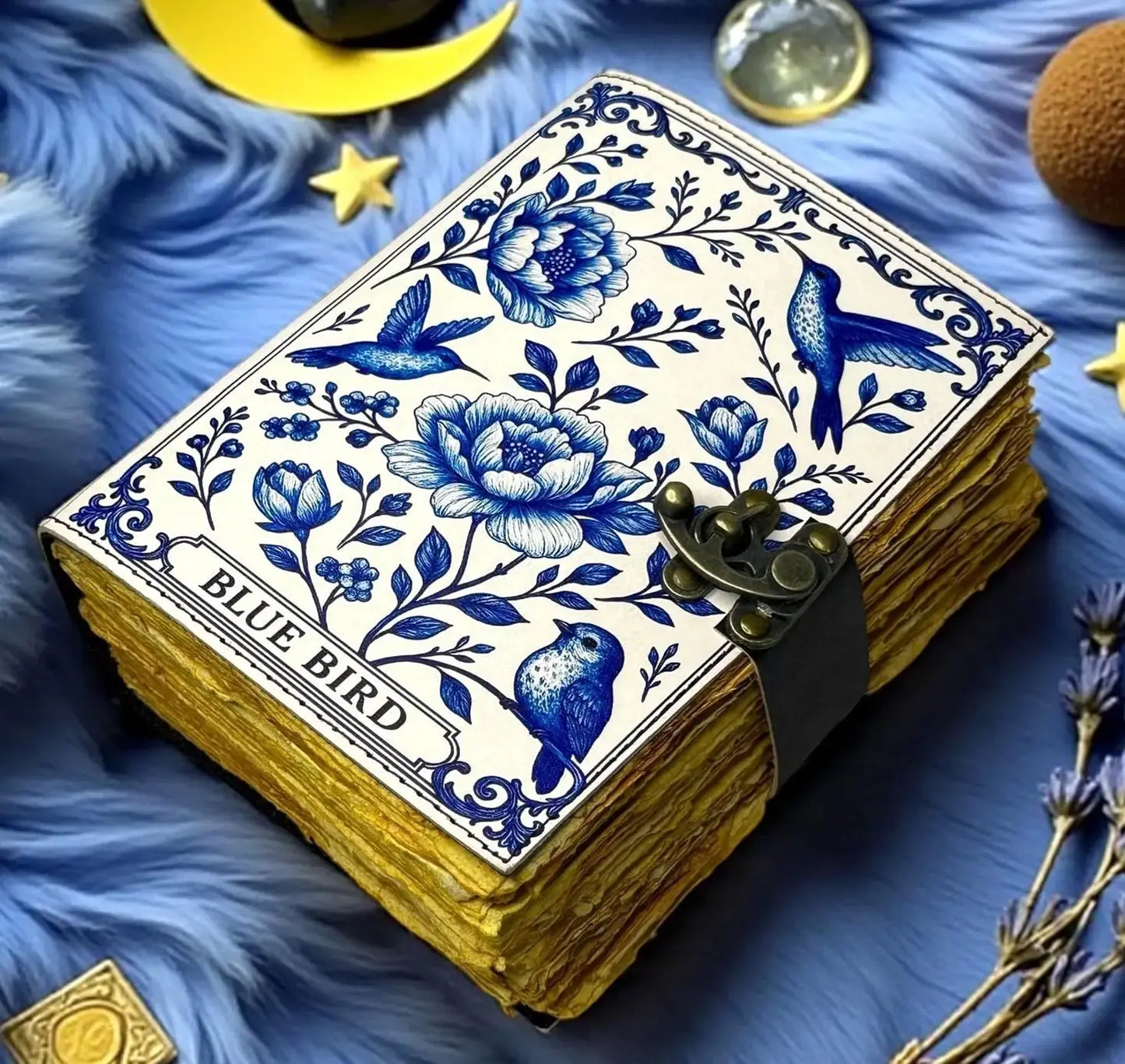 Leather Journal Blue Bird Print