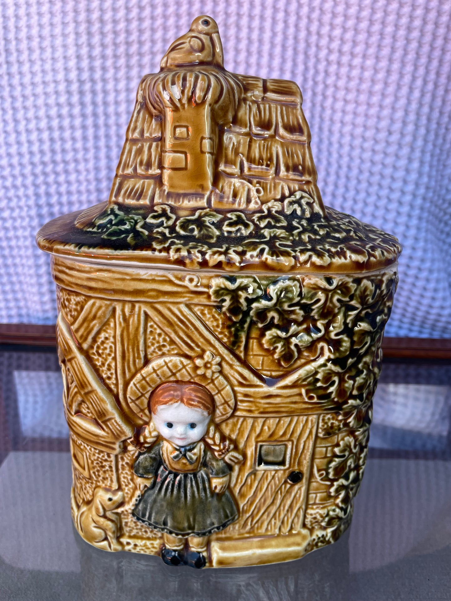 Vintage Girl with Puppy And Cottage Cookie Jar Made in Japan