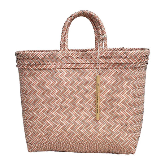 Recycled Plastic Woven Beach/Tote Bag: Pink / Large