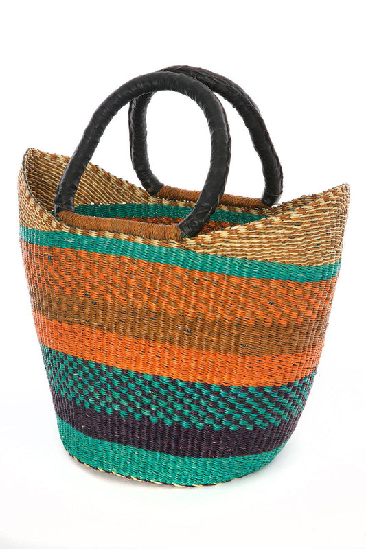 Assorted Ghanaian Wing Shopper with Leather Handles