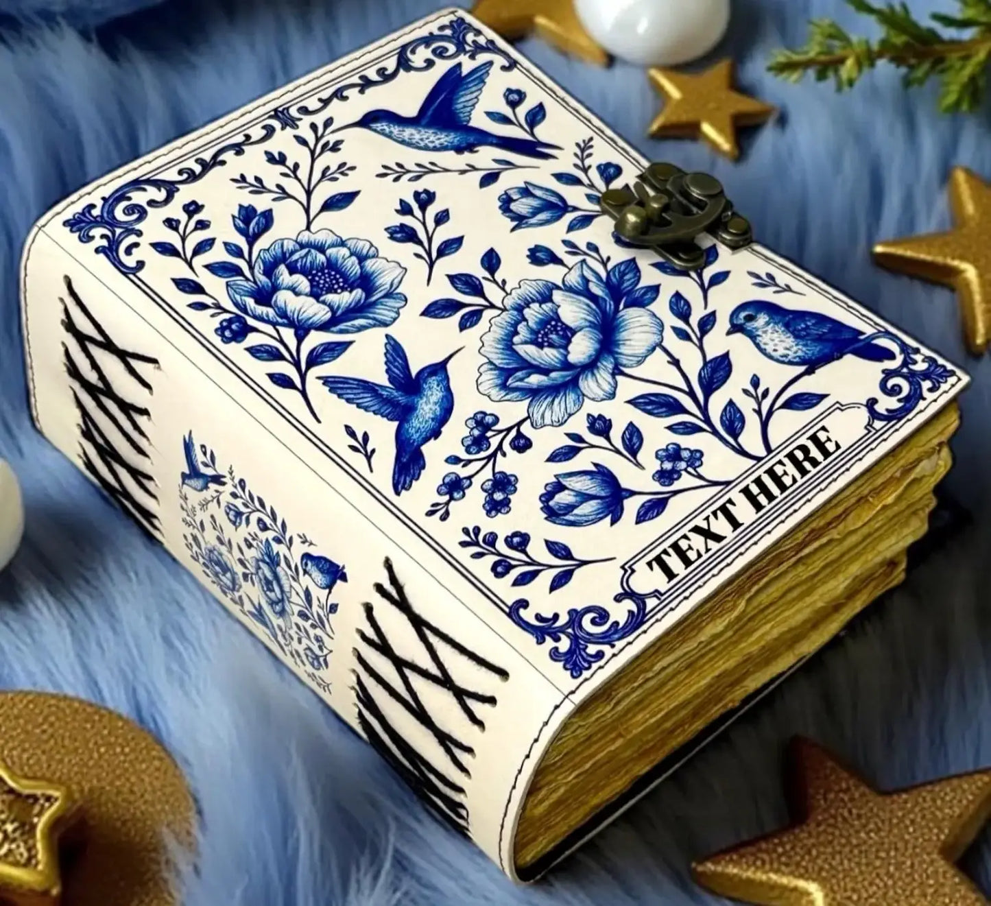 Leather Journal Blue Bird Print
