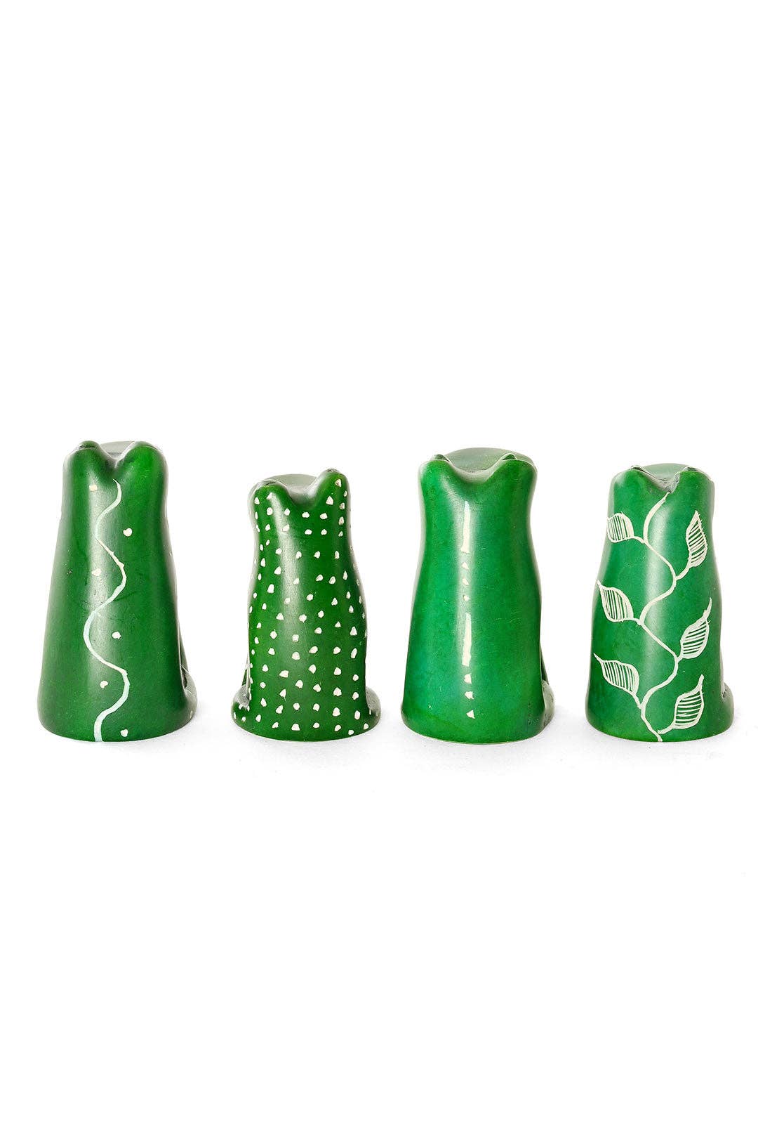 Set of Four Googley Green Soapstone Frogs