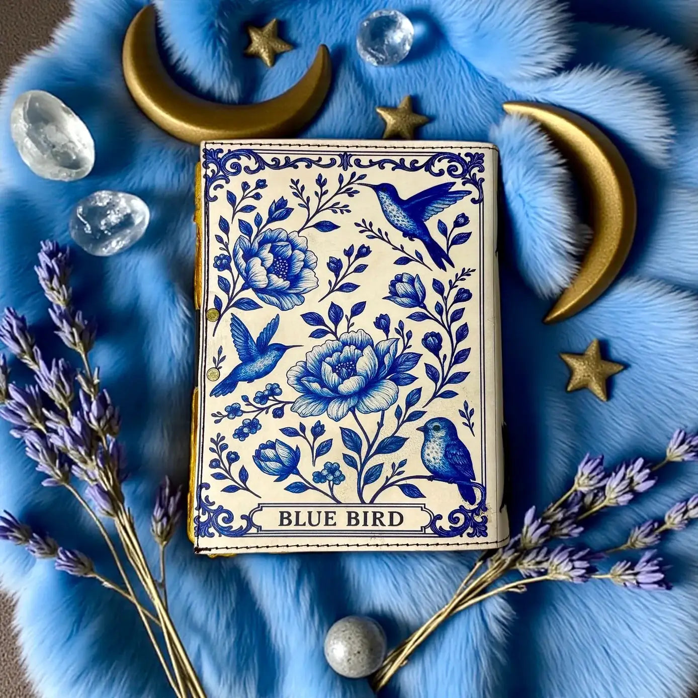 Leather Journal Blue Bird Print