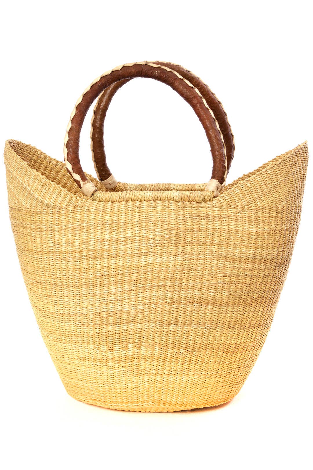 On Sale! Natural Ghanaian Wing Shopper with Brown Leather