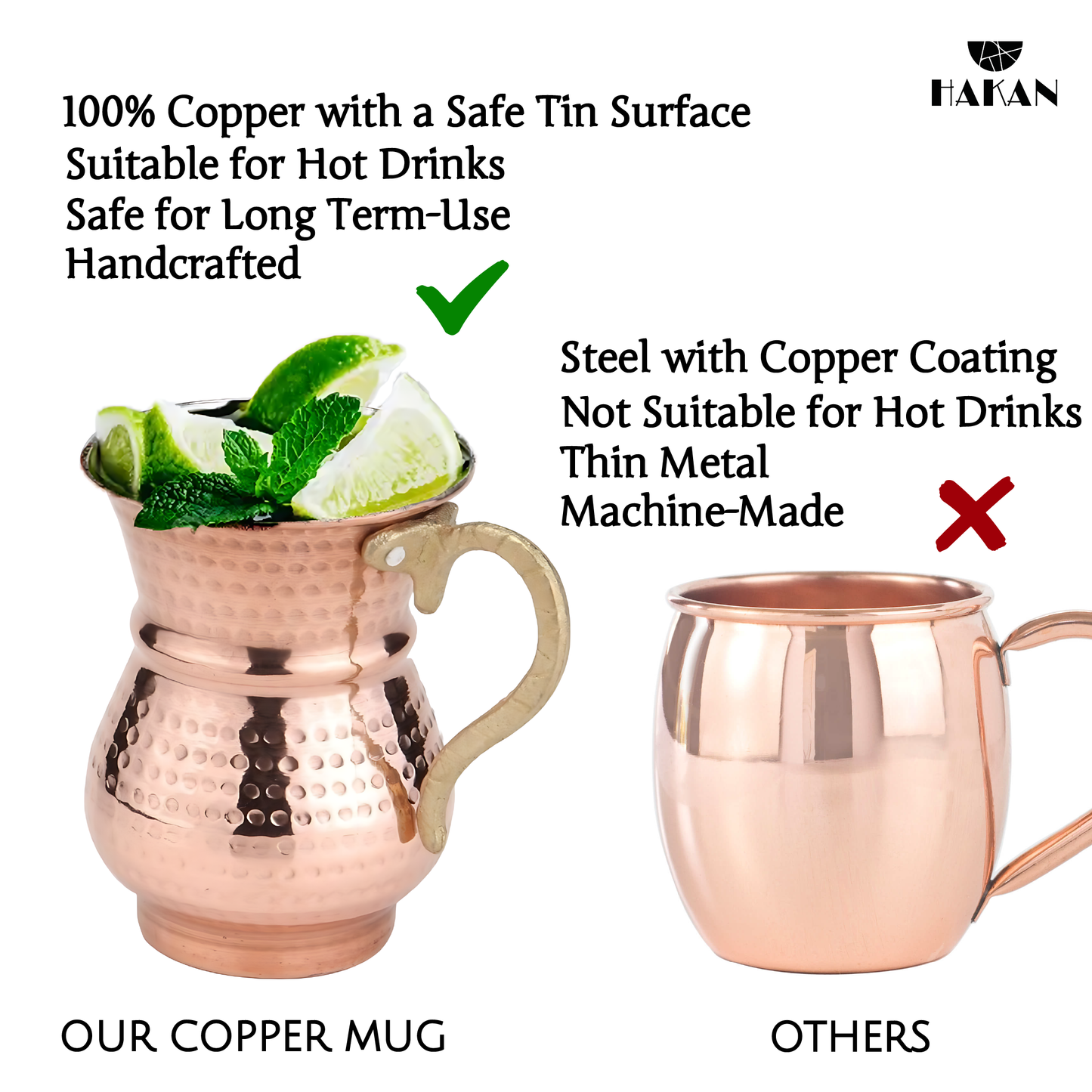 Handmade Hammered Copper Ayran Mug, 1 piece, 8.4 oz